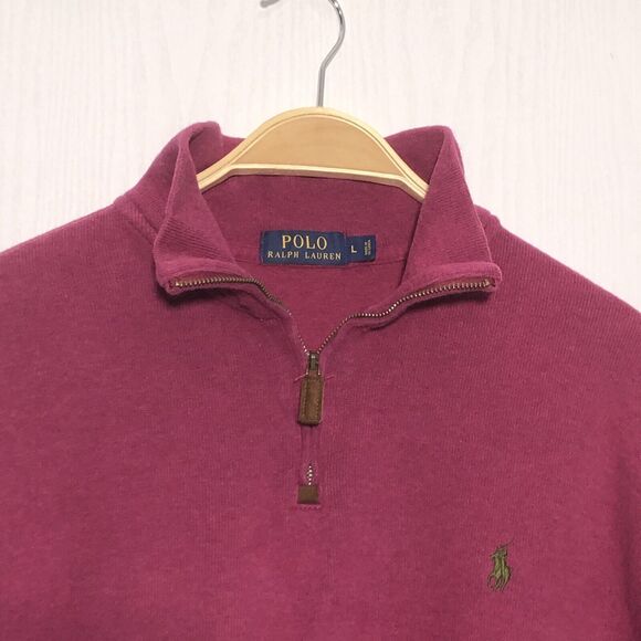Ralph Lauren Polo Pullover Sweater Mens Large Pink Mauve 1/4 Zip Brown Pony Prep - Picture 5 of 11